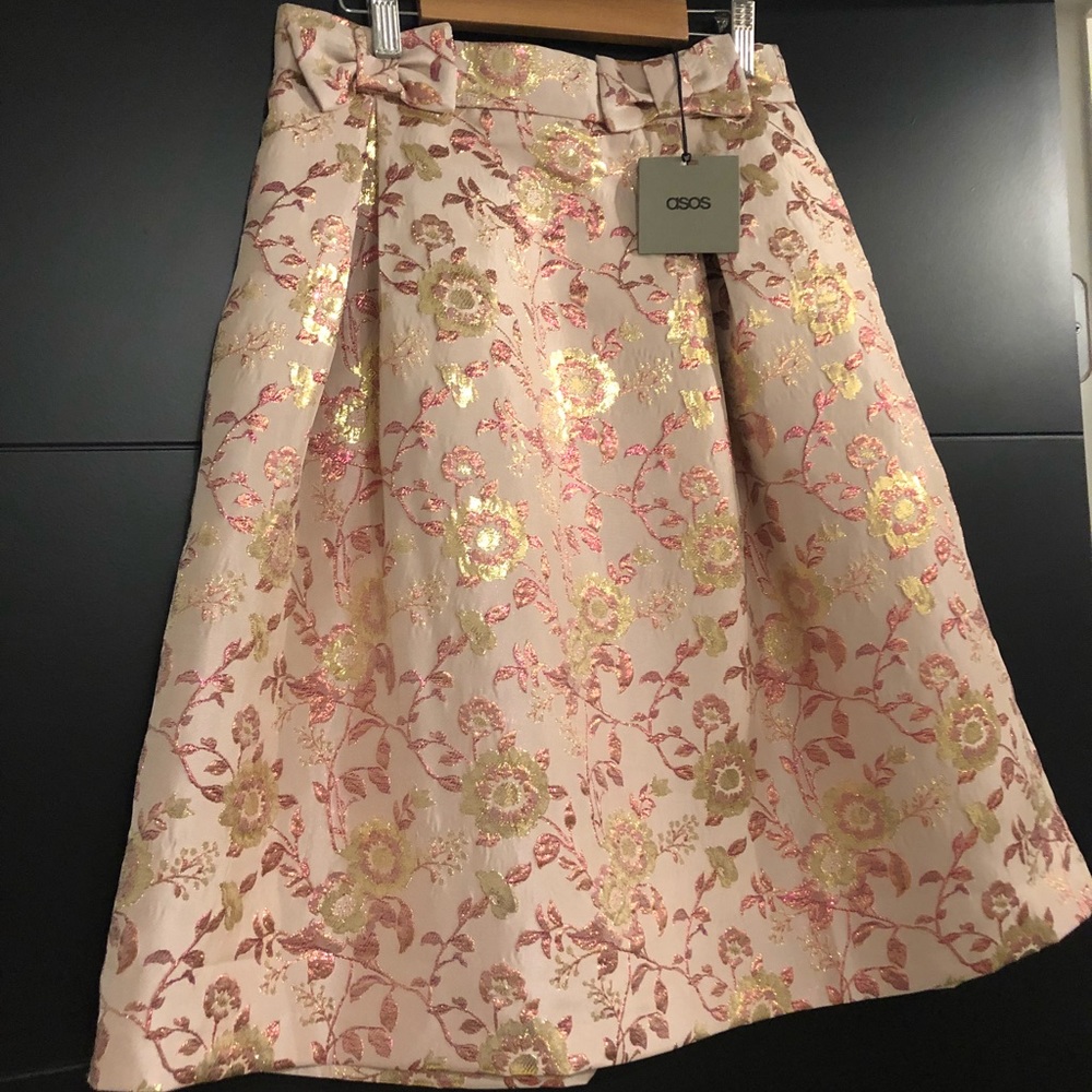 NWT Asos Sparkly Pink Floral Skirt sz 6 new w tags